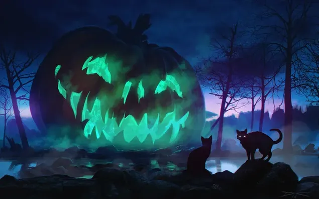 Cahaya Hijau Senyuman Jack-o'-lantern HD kertas dinding