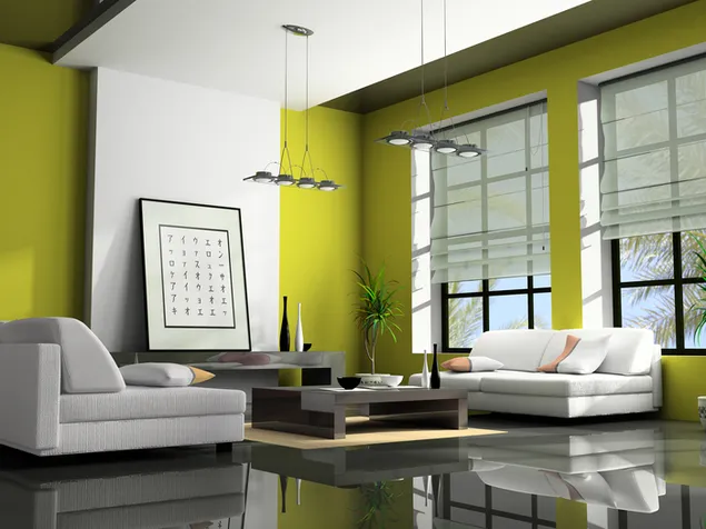 Imagen de sala de estar moderna verde