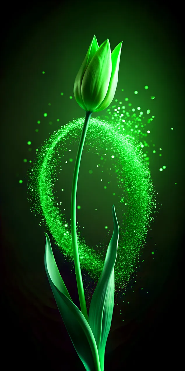 gréng Planz op schwaarzen Hannergrond 2K Tapeten