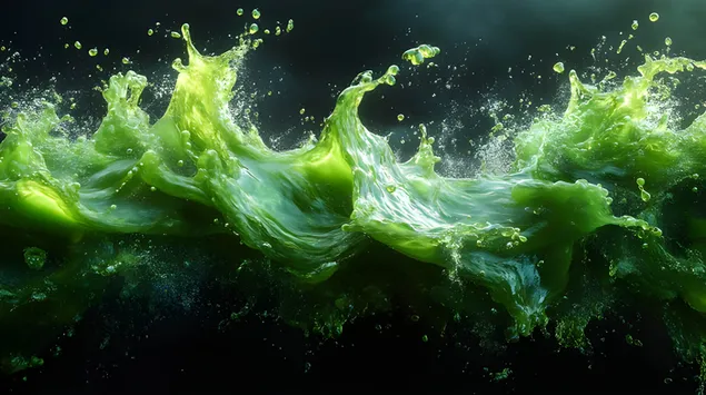 Green Wave Energy: Dynamischer Flüssigkeitsspritzer in Bewegung 2K Hintergrundbild