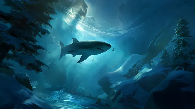 gronlandshai glir gjennom en havgrotte i underkant av null nedlasting