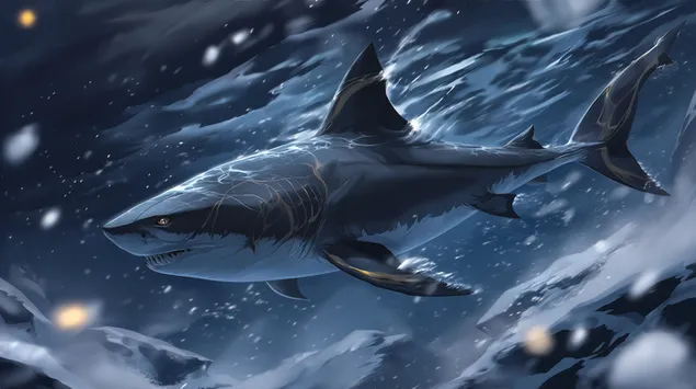 grenlandska ajkula u ledenim dubinama sa apstraktnim elementima preuzmi