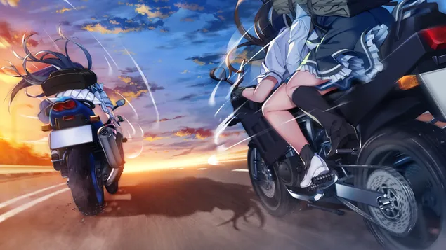 Grisaia: Phantom Trigger The Animation - Racing girls in the bike 2K achtergrond