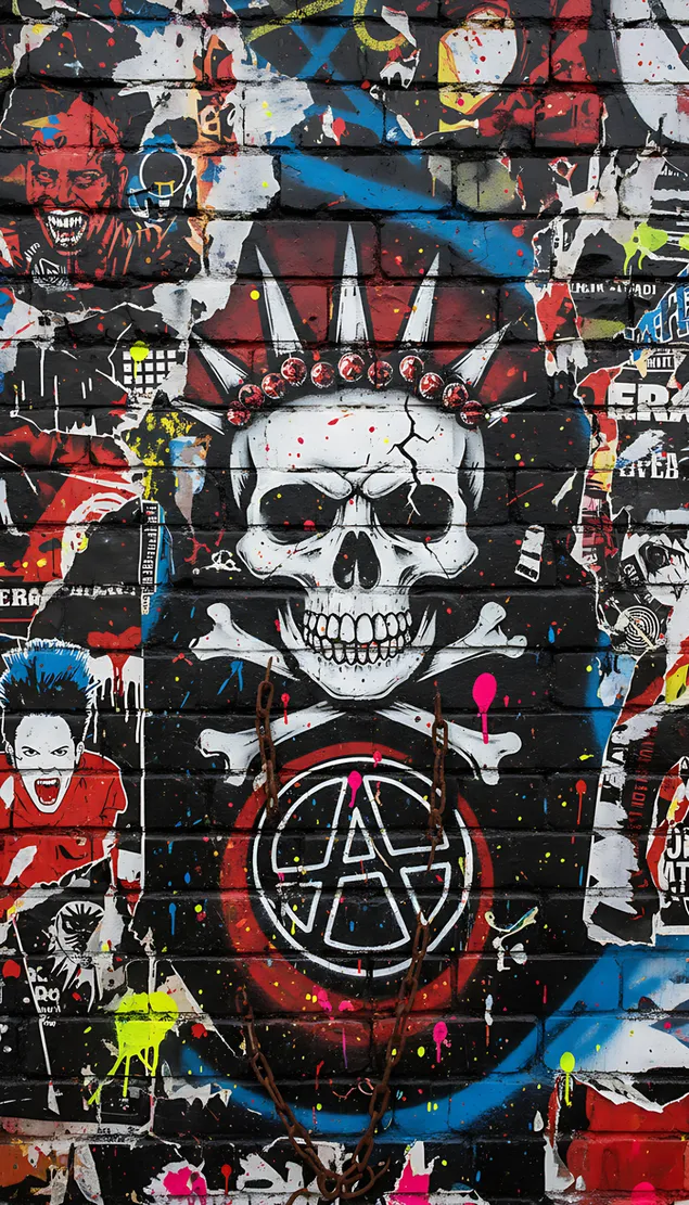 schmutzige wand mit stammes-schadel-graffiti herunterladen