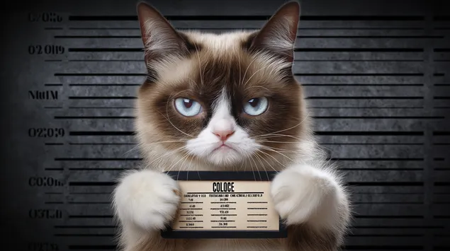 reserva de grumpy cat: foto policial d'un feli desconcertat amb el retol de la policia baixada