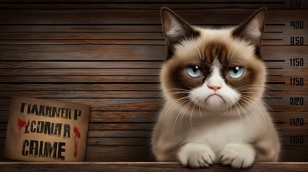 fotografija mrzovoljne macke: macji prestupnik pozira za policijski pritvor preuzmi