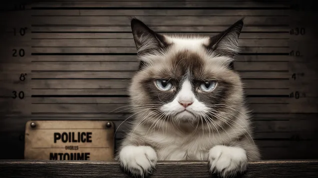foto policial impassible del grumpy cat amb el retol de ''policia'' baixada