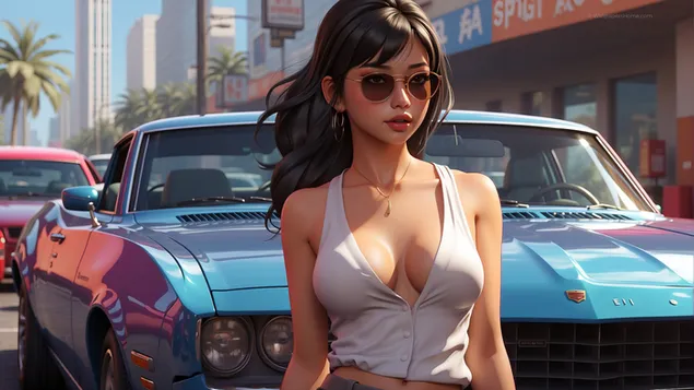 xe co bap gta 6 mau xanh va nguoi dep tai xuong