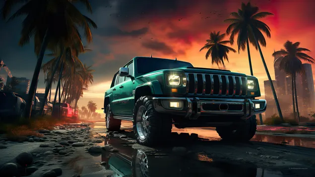 Tapeta GTA 6 palmy a SUV 4K