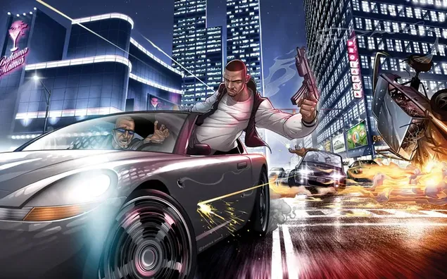 GTA 6 video game series action-packed fighting game characters in traffic 2K wallpaper