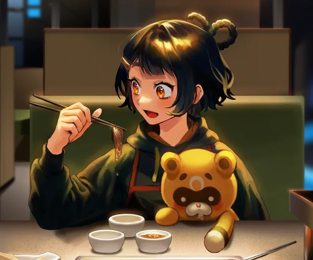 Guoba isst und füttert auch ihren Teddybären | Ganshin-Einschlag herunterladen