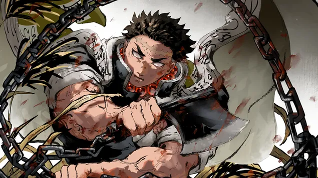 Gyomei Himejima nga anime Demon Slayer 4K sfond