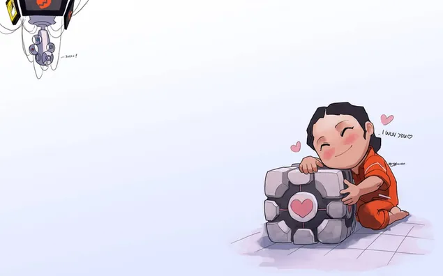 Half-Life Chell en Companion Cube 2K achtergrond