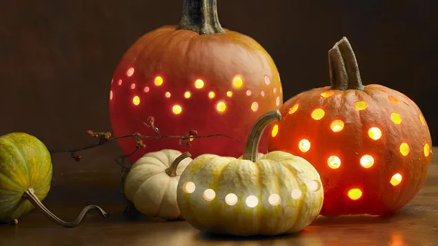 Tapeta Halloweensky roztomilý tekvicový lampáš s rozprávkovými svetlami HD