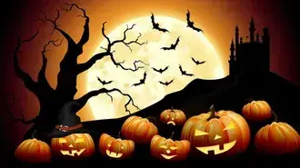 Víspera de Halloween: árbol de la muerte y calabazas HD fondo de pantalla