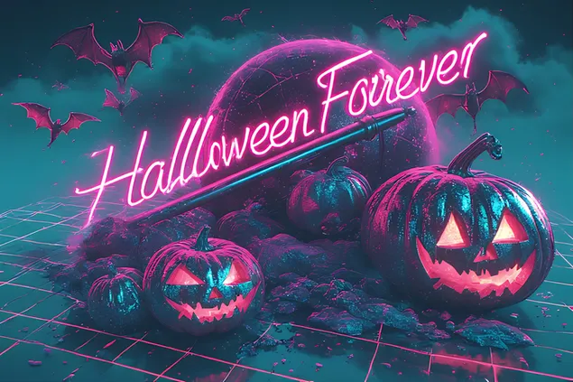 halloween forever'' vaporwave'i tupograafia ja retro 80ndate neoonruuduline porand allalaadimine