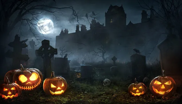Halloweennacht op het kerkhof 2K achtergrond