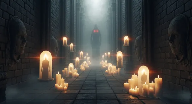 ggambbagineun cosbul saie bicnaneun nuneul gajin yuryeongi issneun halrowin tongro. daunrodeu