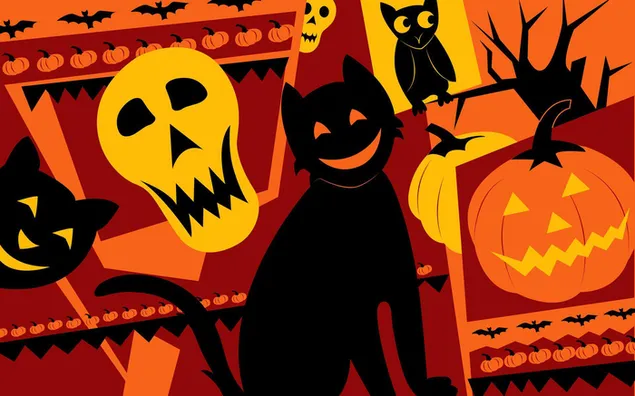 ハロウィンのかぼちゃと黒猫 HD 壁紙