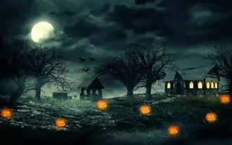 ハロウィーン：パンプキンガーデンとダークナイト 4K 壁紙