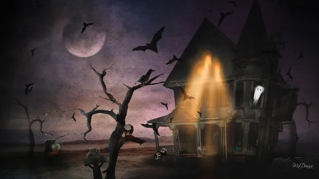 Halloween: spookhuis bij nacht