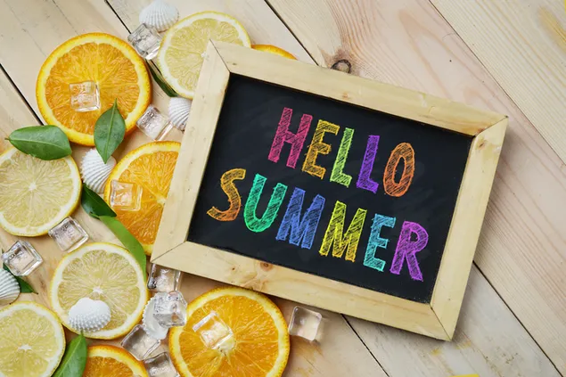 Halo papan tanda musim panas dengan lemon yang menyegarkan unduhan