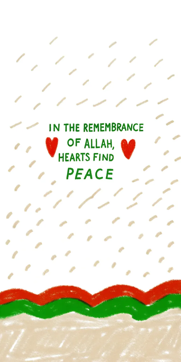 linea disegnata a mano in ricordo di Allah, cuori trovano pezzo citazione 2K sfondo