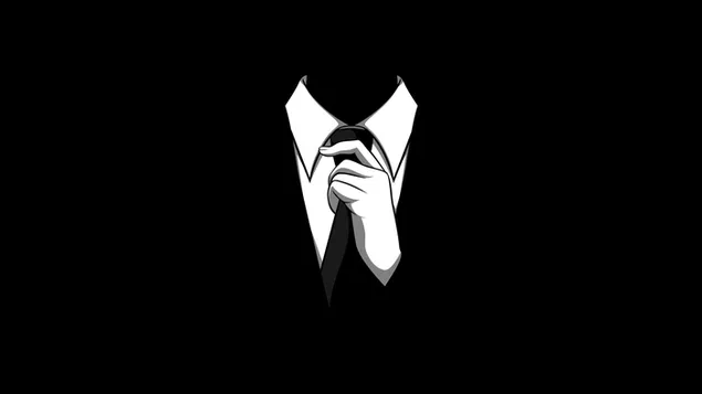 Hand des Mannes im schwarz-weißen Anzug, der seine Krawatte gerade richtet herunterladen