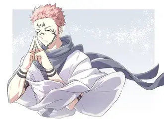 إشارات اليد من Jujutsu kaisen مع الشعر الأحمر واللباس الأبيض 4K خلفية