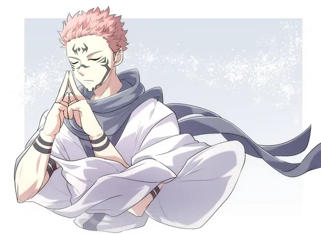 Hand signals of Jujutsu kaisen with red hair and white dress