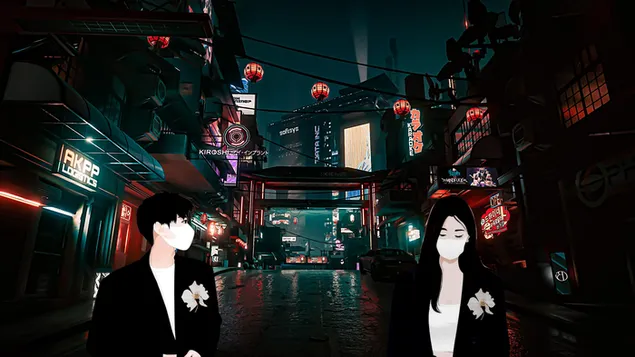 Páipéar balla Anime dathúil ag féachaint ar an cailín álainn4K