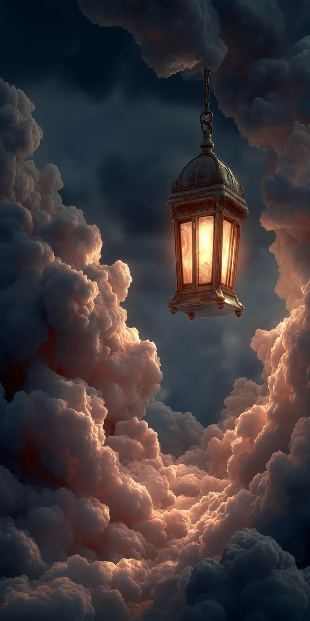 descarcare felinar fermecat suspendat, inconjurat de nori de noapte involburati