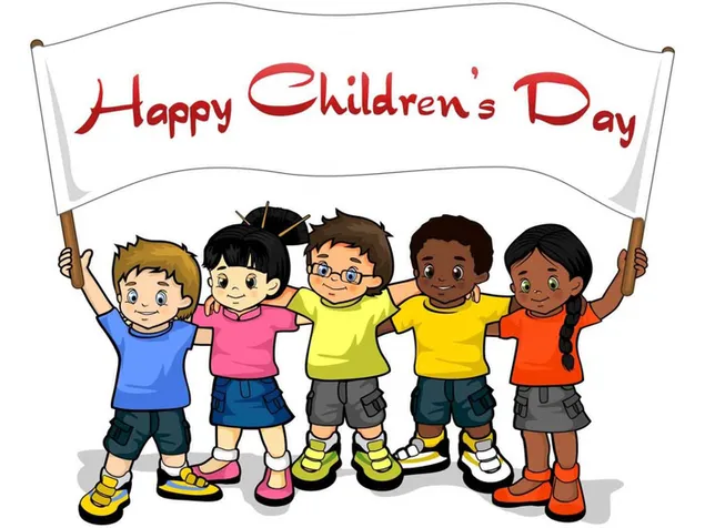Happy Children's Day Cartoon Kids 2K achtergrond