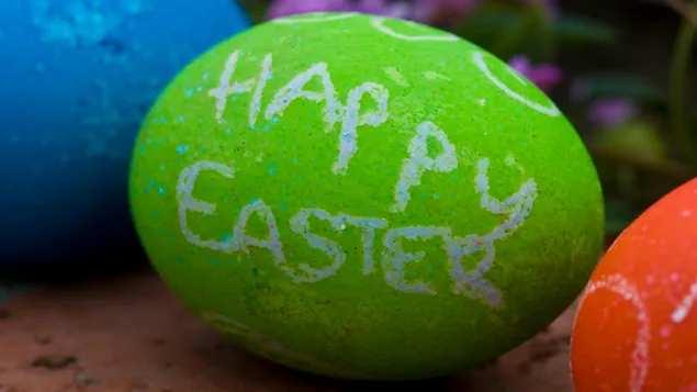 Hình nền Chúc mừng lễ Phục sinh màu xanh lá cây trứng ghi chú HD