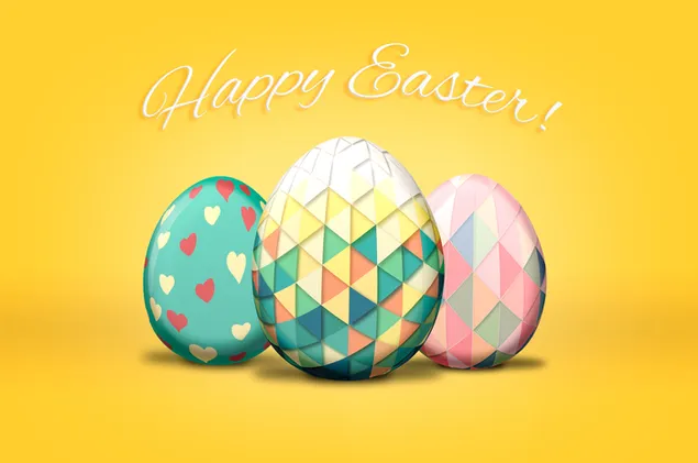 Selamat Hari Paskah! salam dengan telur artistik dan latar belakang kuning