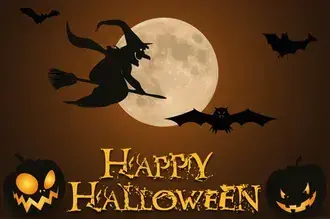 魔女のコウモリとジャック・オ・ランタンのハッピーハロウィン 4K 壁紙