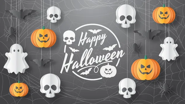 Gelukkige halloween marionet geesten en schedels HD achtergrond
