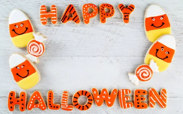 Gelukkig Halloween Met Snoepjes 4K achtergrond