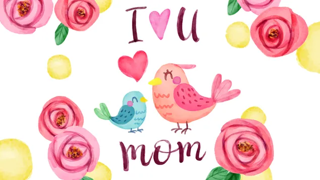 Fröhliche bunte Blumen und Vögel zum Muttertag 4K Hintergrundbild