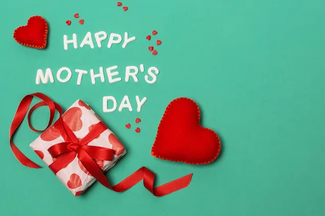 Happy Mother's Day Note und Red Heart Gift Box 4K Hintergrundbild