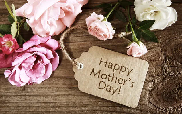 Happy Mother's Day roze witte rozen 4K achtergrond