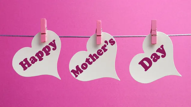 Happy Mother's Day touw hangende harten HD achtergrond