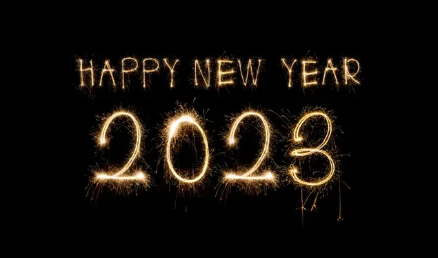 happy new year 2023 lettering made of fireworks on black background download