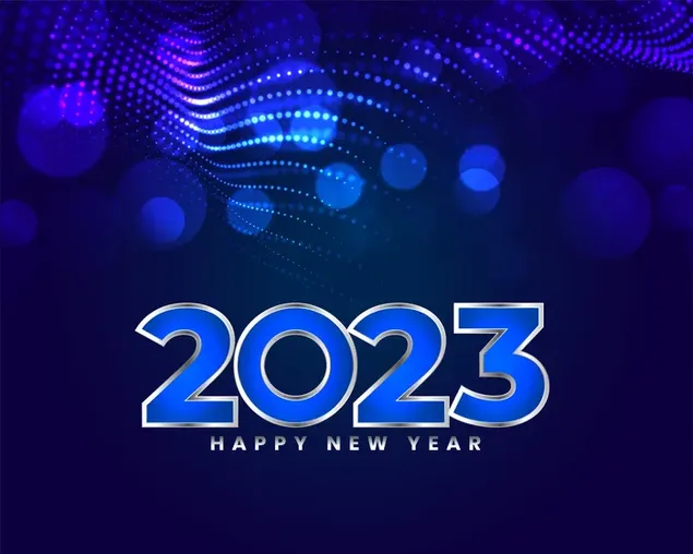 Chúc mừng năm mới 2023 chữ viết màu xanh và trắng