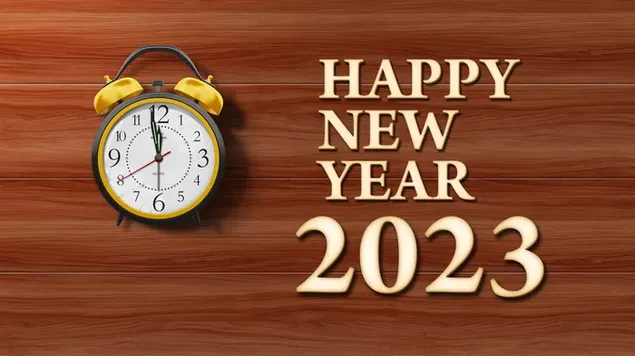 Happy new year 2023 over wooden background