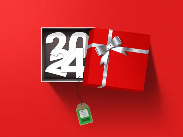 Frohes neues Jahr 2024 Geschenkbox 4K Hintergrundbild