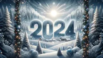 Feliz ano novo 2024 paisagem de neve 2K papel de parede