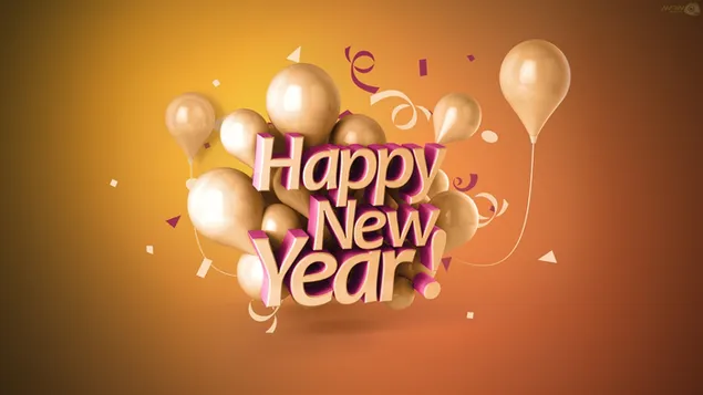 Happy new year 3D text and balloons 