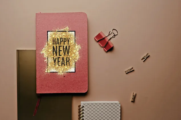 Happy New Year greetings with stationary minimalist download
