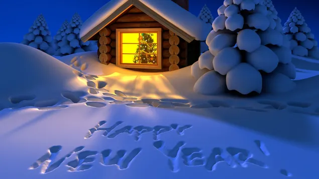 Selamat tahun baru log kabin rumah keluarga bahagia HD wallpaper